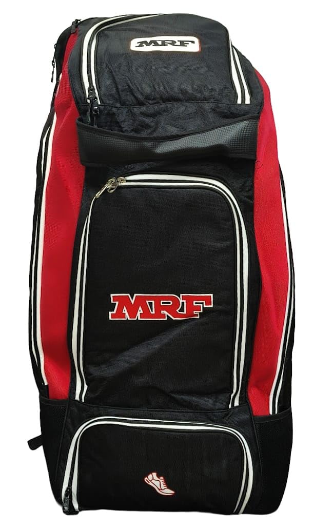 Aashray M*R*F Vk18 Grand 1.0 Cricket Kit Bag Duffle With Wheels, Black And Red, Padded Backpack Straps, Multiple Compartments Al