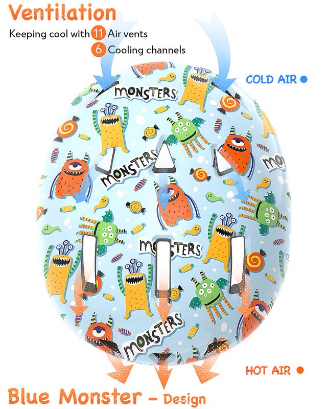Toddler Bike Helmet For Boys And Girls, Adjustable Kids Helmets From Infant/Baby To Children, 1/2/3/4/5/6/7/8 Years Old-Blue Mon