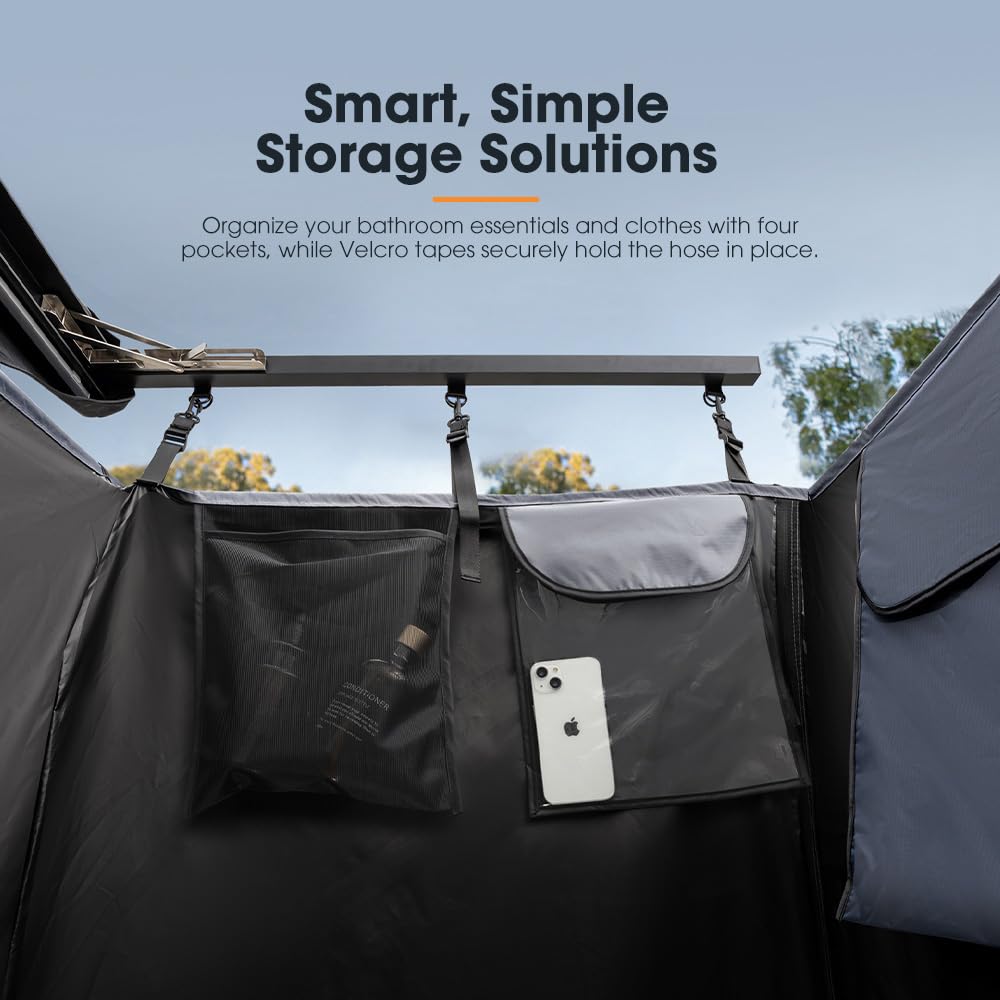 Sanhima Awning Shower Tent With Roof - Car Side Shower Room W/Led Light, Camping Waterproof Portable Privacy Shelter Bathroom Ov