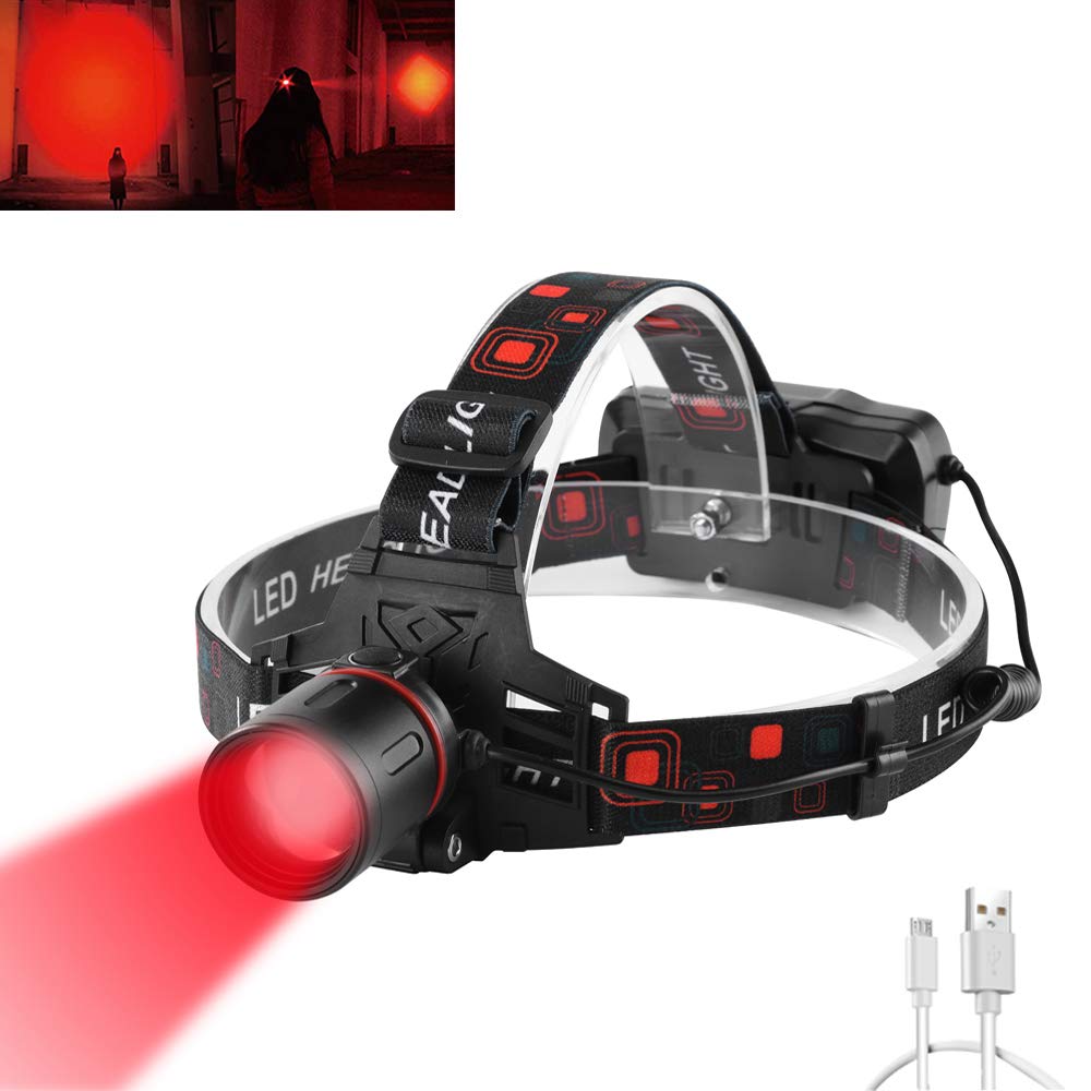 PROFORUS Hunting Headlamp Red Light Rechargeable, 1000 Lumens Red LED Head Light Zoomable Red Light Headlamp Waterproof 3 Modes 