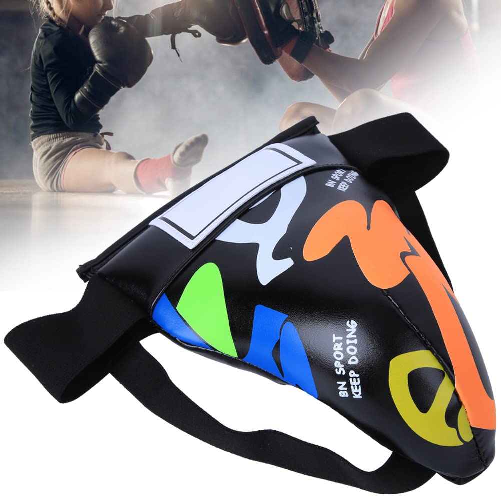 Spyminnpoo Children Groin Protector, Graffiti Jockstrap Groin Guard Gear For Boxing Sanda Taekwondo Muay Thai Training (Black)