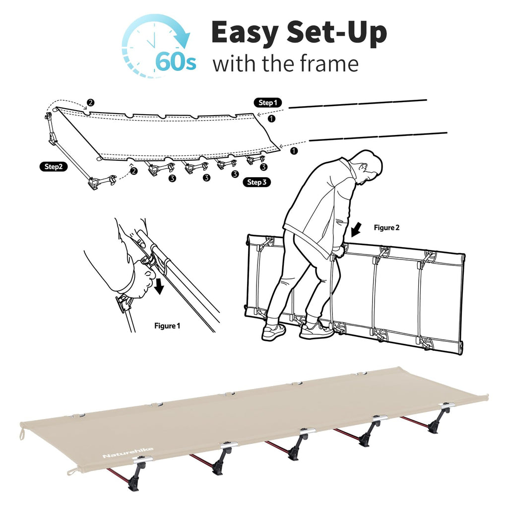 Naturehike Ultralight Camping Cot, Easy To Assemble Folding Tent Cot, Compact & Protable Camping Bed For Camping, Mountaineering