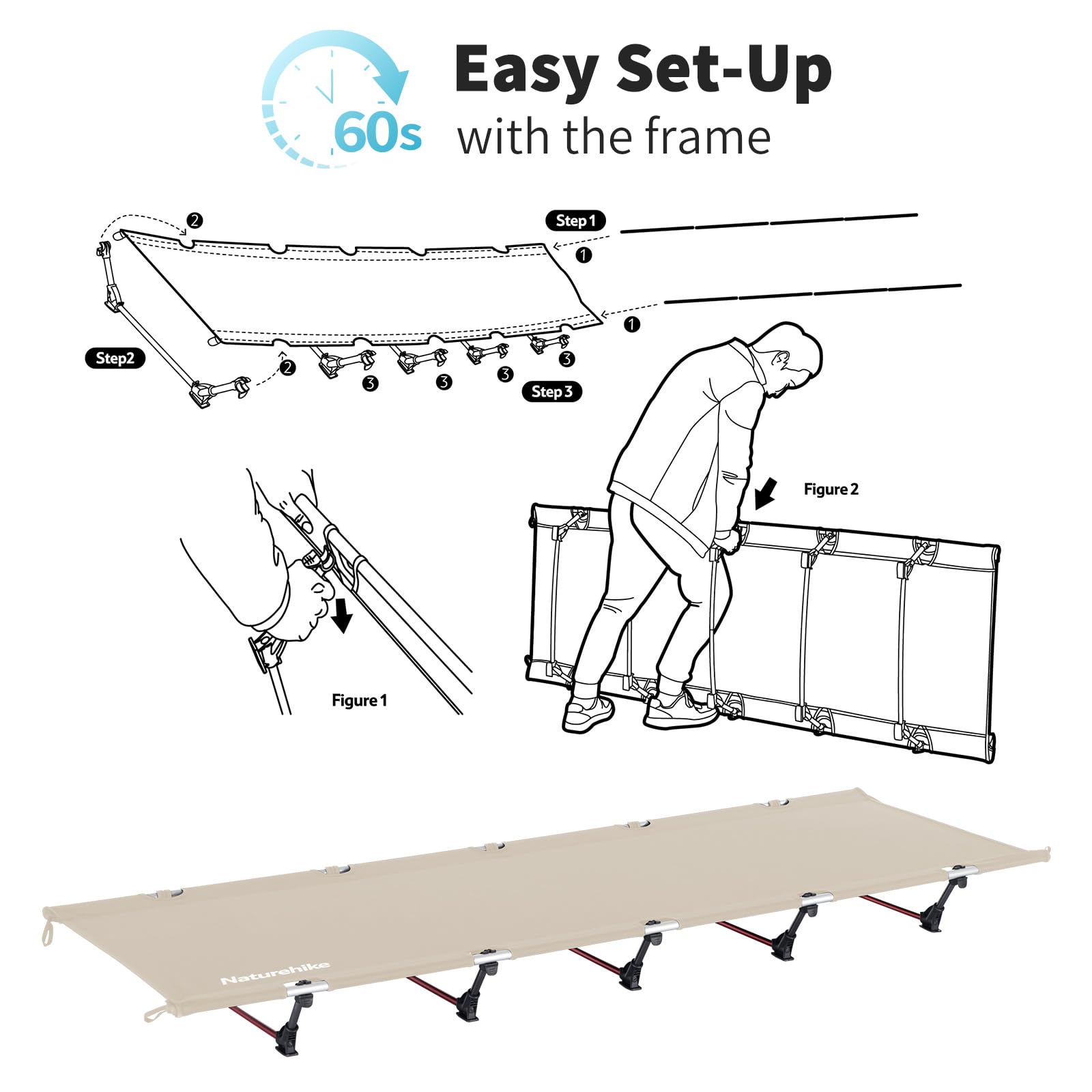 Naturehike Ultralight Camping Cot, Easy To Assemble Folding Tent Cot, Compact & Protable Camping Bed For Camping, Mountaineering