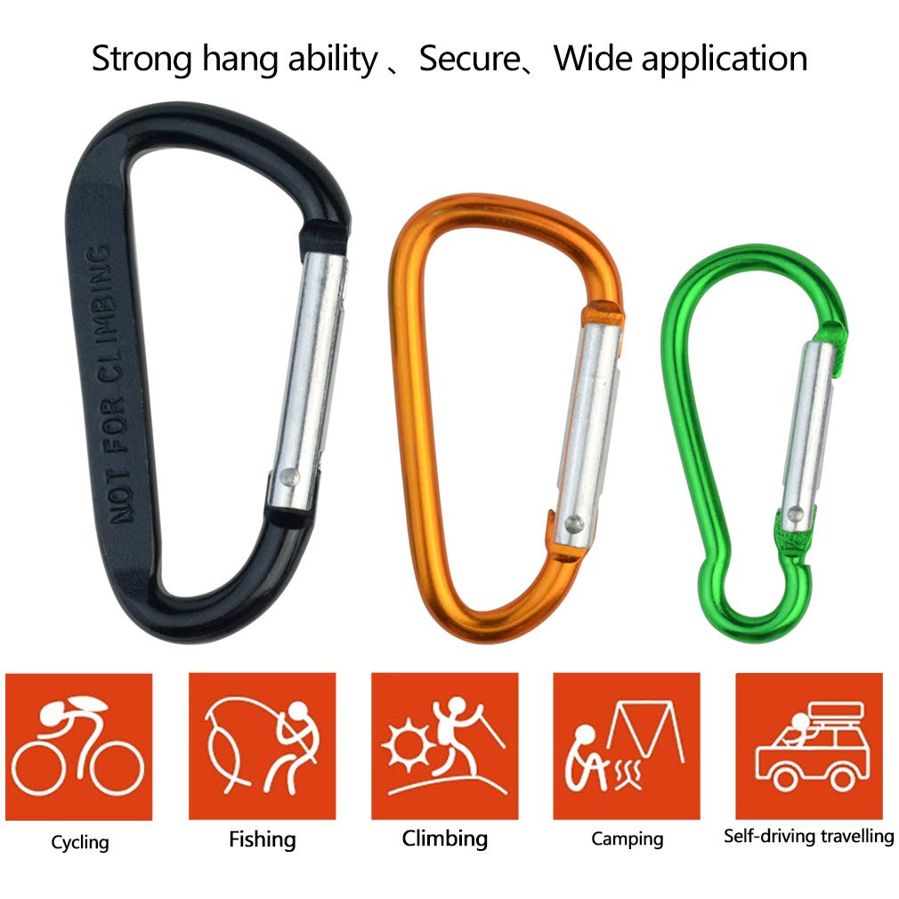 20 Pack Carabiners Clips With Keychain D Ring Caribeaner Clip Hook For Backpack Water Bottle Key Home Rv Outdoor Small Item (3 S