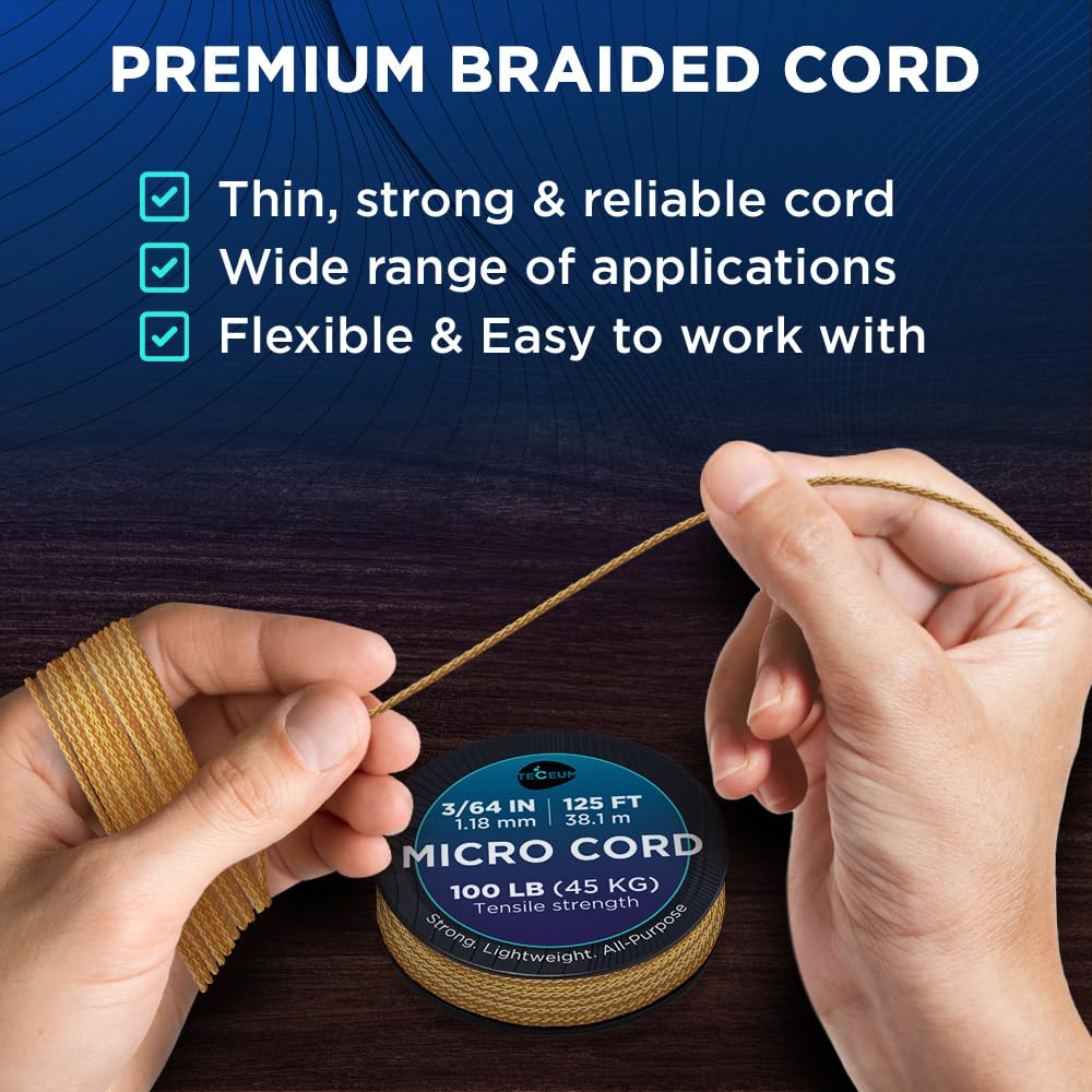 Teceum Micro Paracord - Honey Gold - 1.18 Mm X 125 Ft - Micro Utility Cord - Thin Braided Paracord Rope Nylon Polyester - Wind C