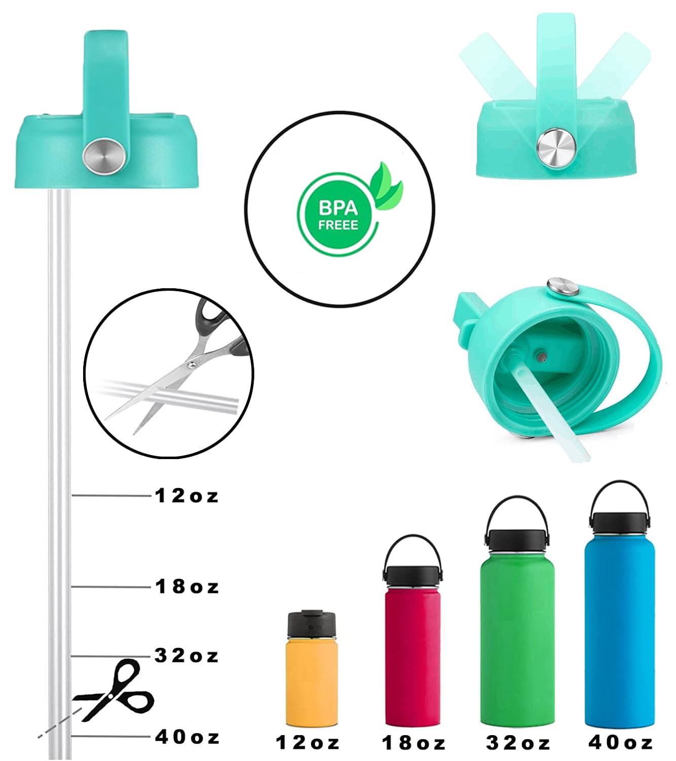 Lids With Straw For Hydroflask Wide Mouth 20 32 40 Oz, Flex Straw Lid Fit For Hydro Flask Sports Water Bottles, Flexible Handle