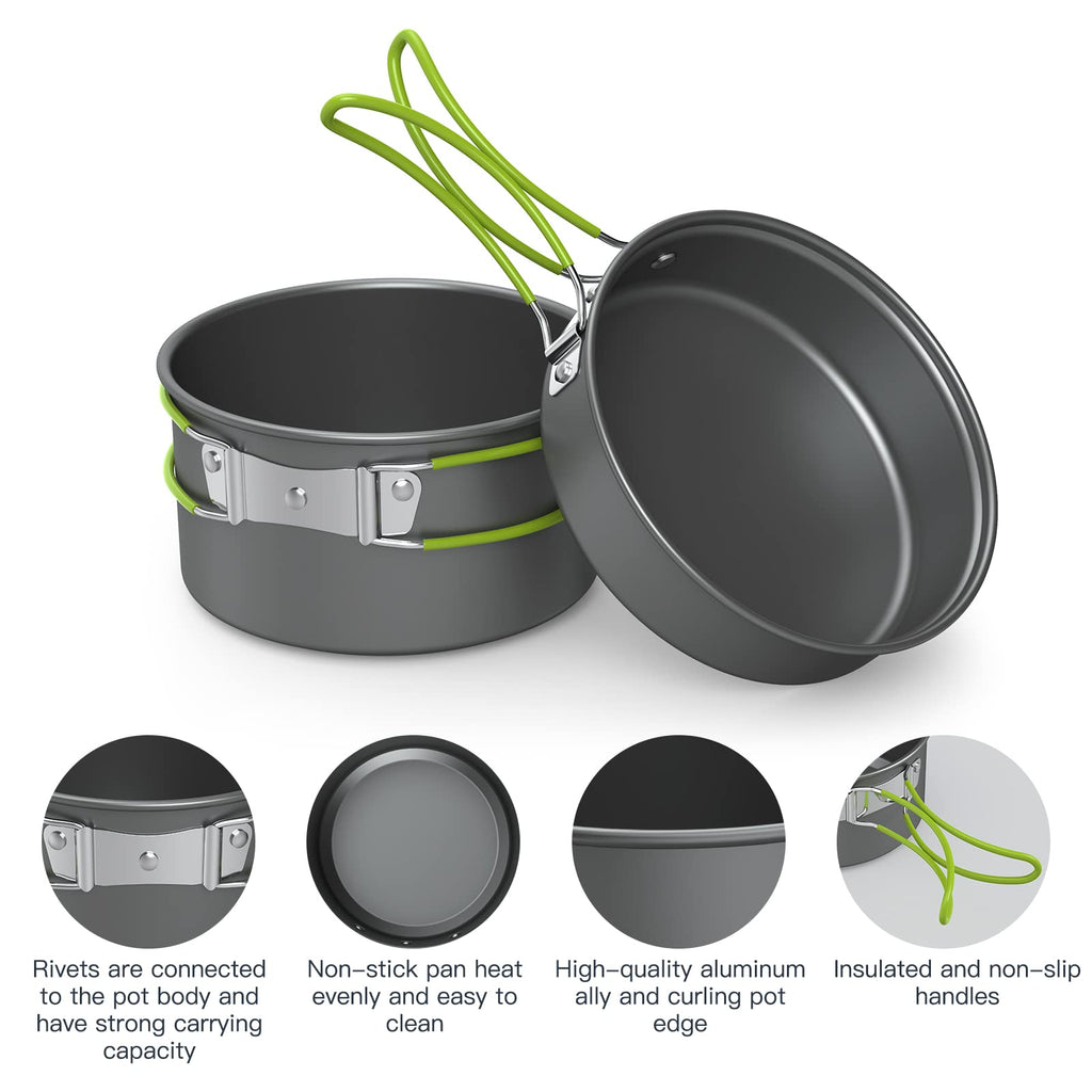 Lixada Camping Cookware Set,11Pcs Camping Cookware Mess Kit With Non-Stick Lightweight Pot Pan Bowls Set For Outdoor Camping Bac