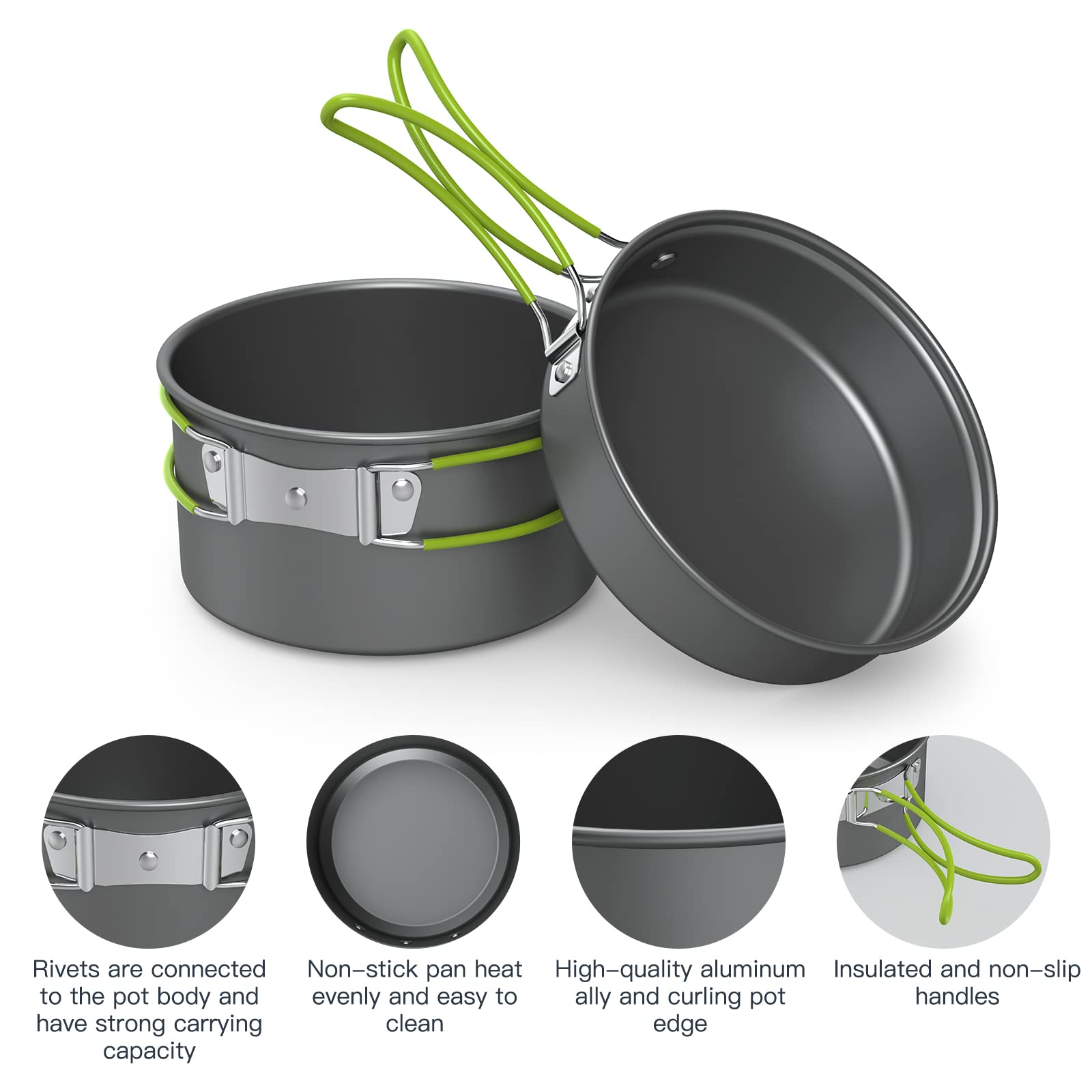 Lixada Camping Cookware Set,11Pcs Camping Cookware Mess Kit With Non-Stick Lightweight Pot Pan Bowls Set For Outdoor Camping Bac
