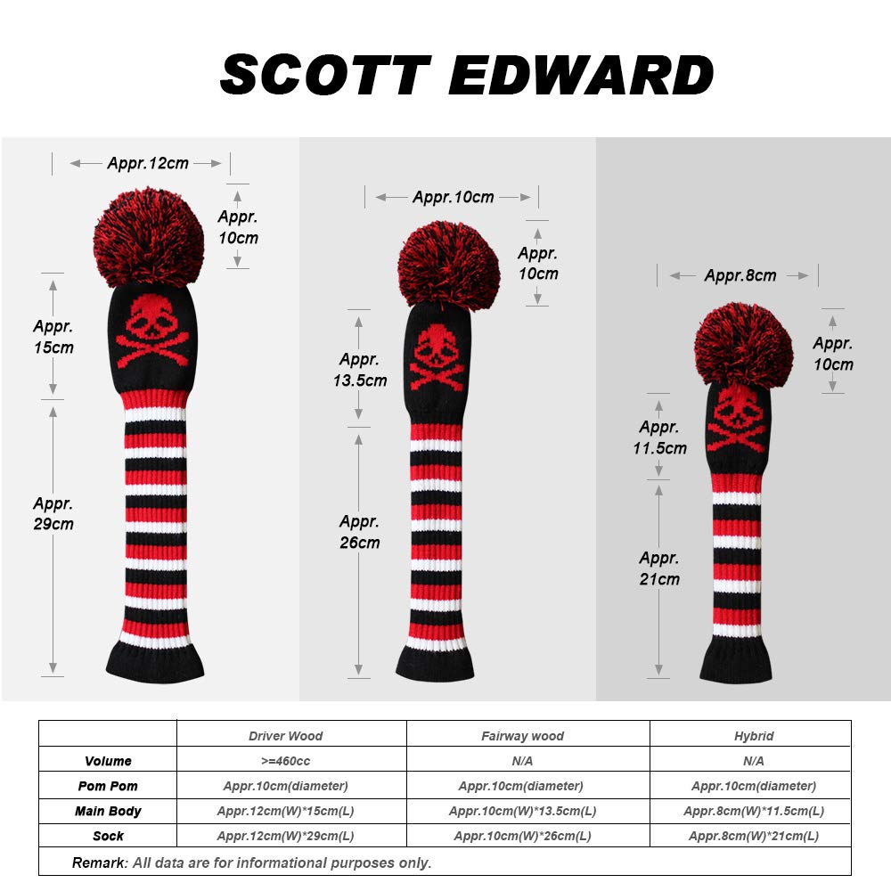 Scott Edward Knit Golf Club Covers With A Fluffy Pom Set Of 4 Mysterious And Dangerous Red Skull Head Design Driver Cover 1 Fair