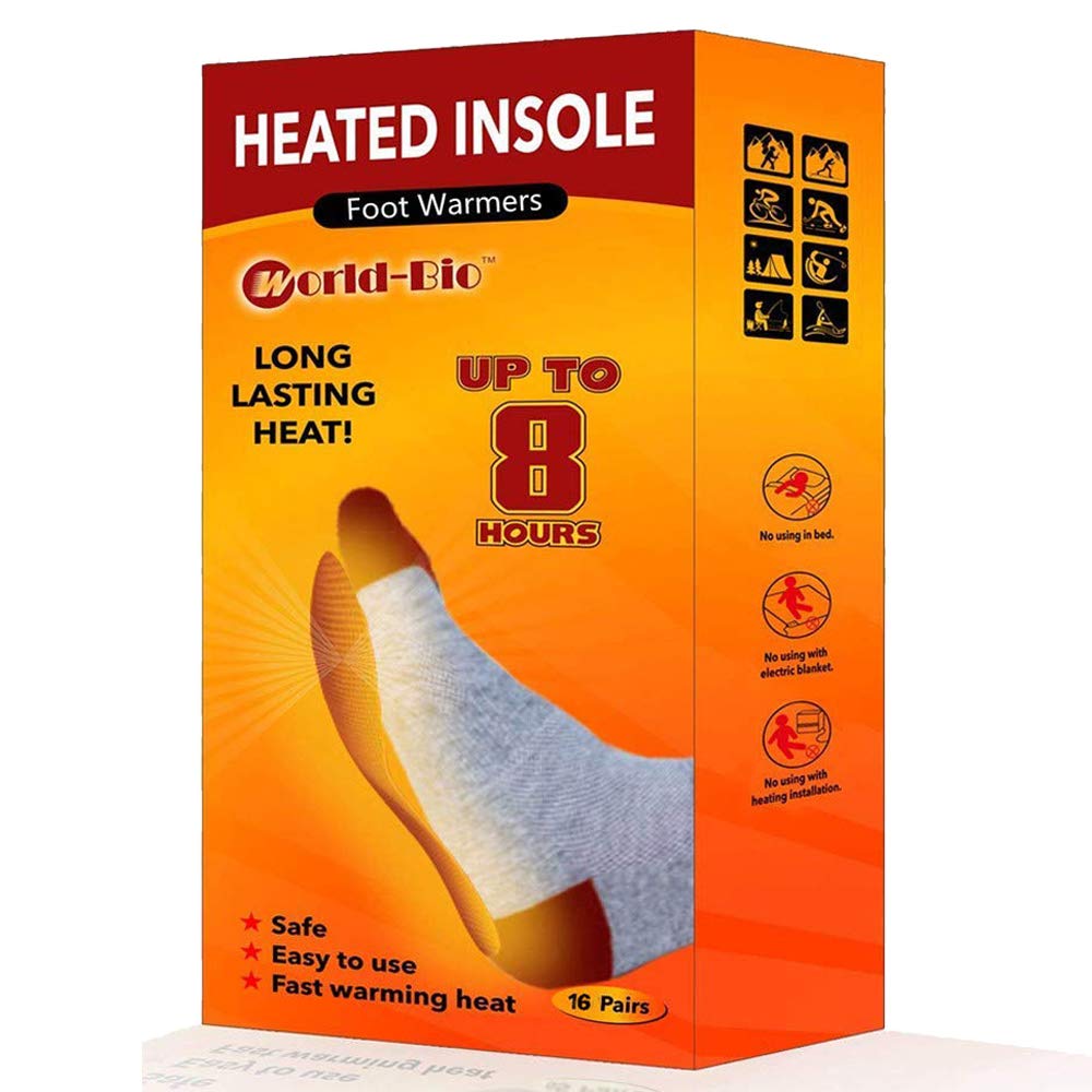 World-Bio Disposable Insole Foot Warmers - Long Lasting Safe Natural Odorless Air Activated Warmers - Provide 8 Plus Hour Heatin