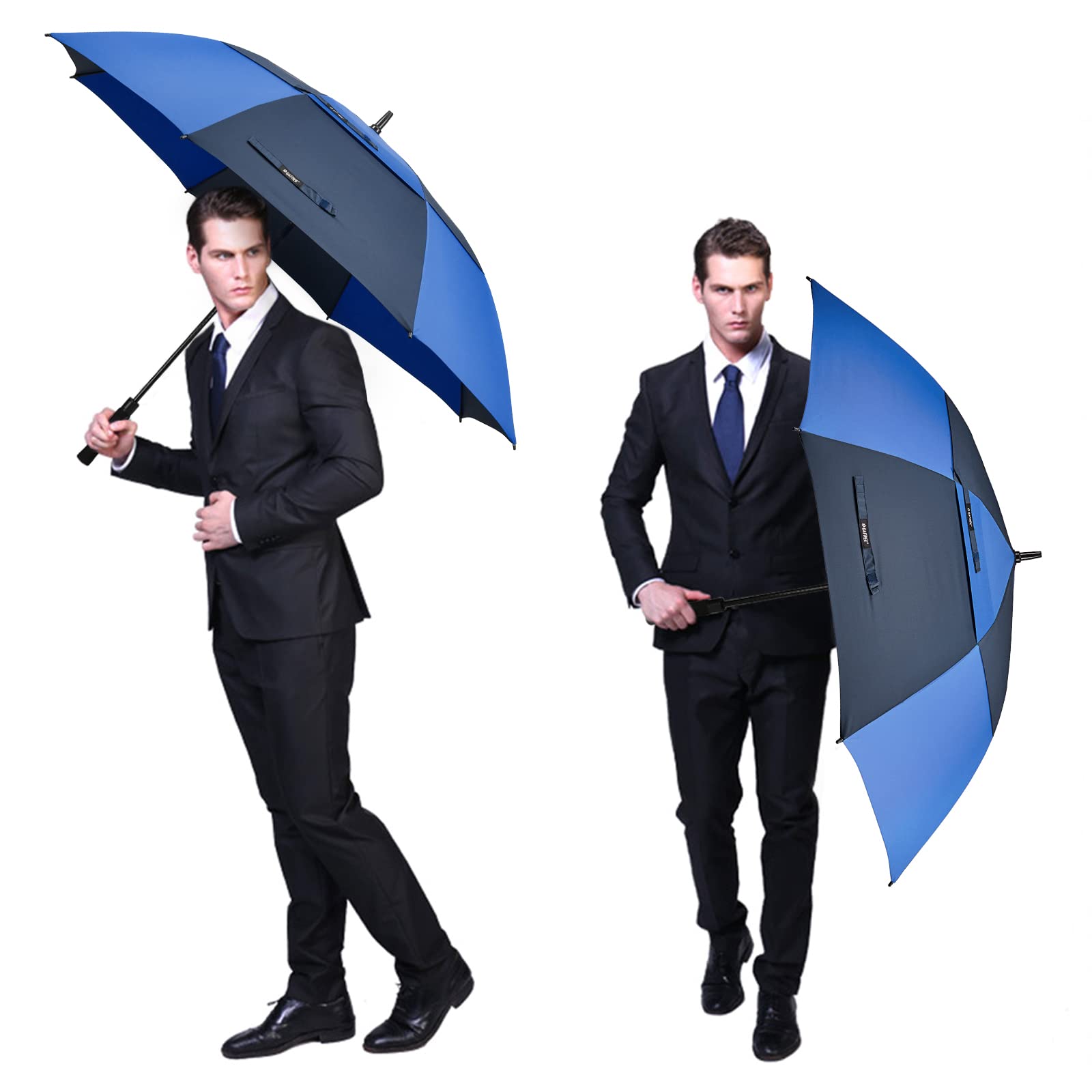 G4Free 68 Inch Automatic Open Golf Umbrella Double Canopy Extra Large Oversize Windproof Waterproof Stick Umbrellas(Dark blue/Sa
