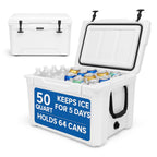 Serenelife 50 Quart Portable Cooler Box - Lightweight Heavy-Duty Travel Ice Cooler With 2-Way Handles, Drain - 5 Days Ice Retent