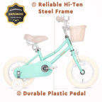 Petimini 12 Inch Kids Bike for Age 2 3 4 Years Old Little Girls Toddlers Retro Vintage Style Bicycles with Basket Training Wheel