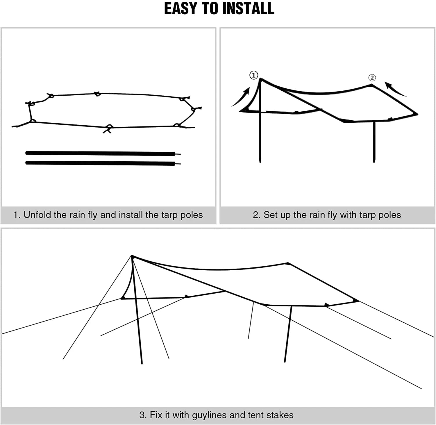 Yuewo 15?10Ft Camping Tarp With 2 * 7Ft Poles, Waterproof & Lightweight Tent Tarp, Rain Fly Sun Shelter, 210D Oxford Upf50+ Shel