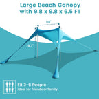 Beach Tent Sun Shelter - 10 X 10 Ft Beach Canopy Upf50+ Uv Protection With Sandbags, Poles, Grond Pegs And Anti-Wind Ropes For F