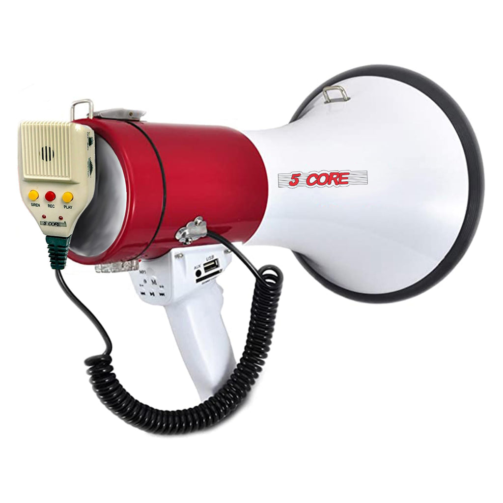 5 Core Megaphone Bull Horn 50W Rechargeable Loud Siren Noise Maker Professional Bullhorn Speaker Pa System W Recording Usb For C