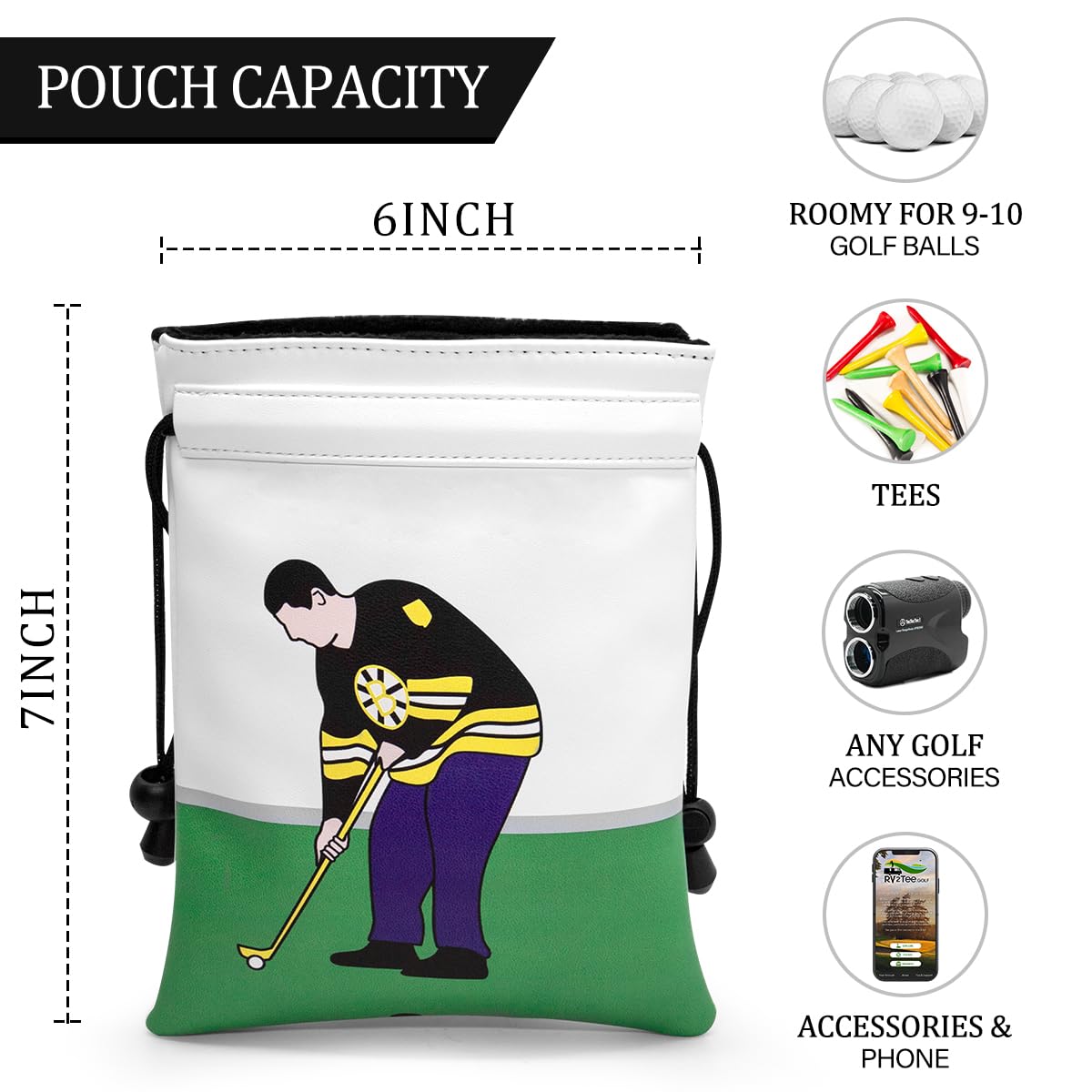 Montela Golf Valuables Pouch,Golf Pouch Bag With Drawstrings Golf Tee Bag Pouch Leather Golf Tee Pouch Golf Ball Bag For Men Wom