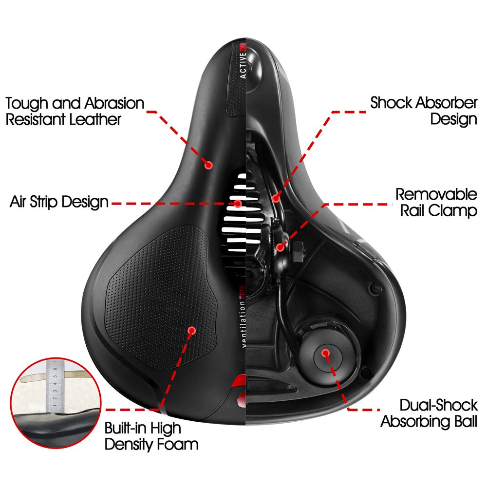 Grean Comfortable Seat Cushion For Men Women With Dual Shock Absorbing Ball Memory Foam Waterproof Wide Bicycle Saddle Fit For S