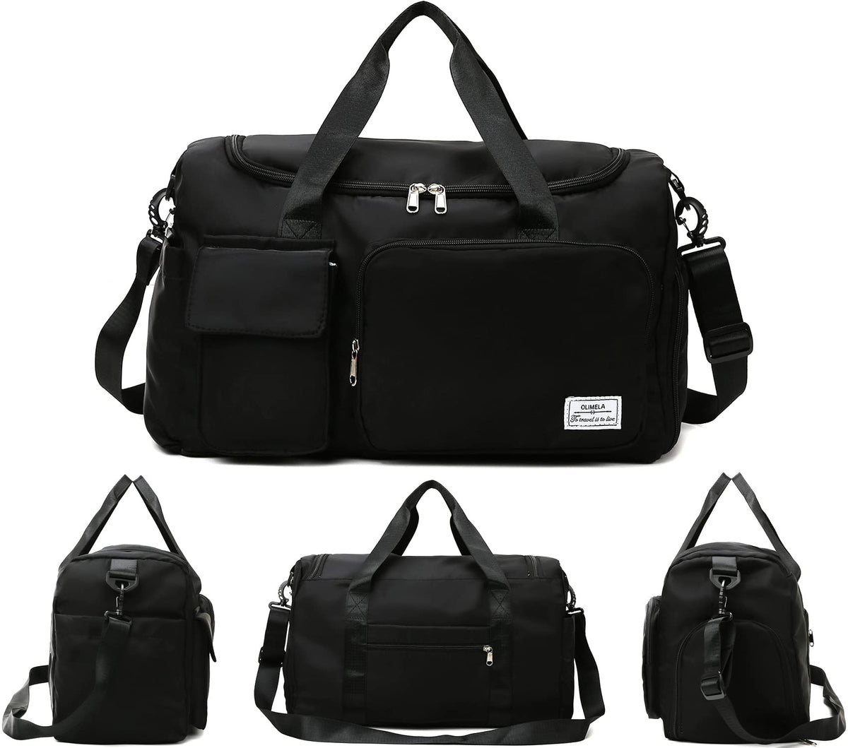 Household Culture Travel Duffel Bag For Women Luggage Storage Crossbody Bag With Shoe Storage Waterproof Polyester Fabric Black 