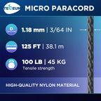 Teceum Micro Paracord - Graphite Gray - 1.18 Mm X 125 Ft - Micro Utility Cord - Thin Braided Paracord Rope Nylon Polyester - Win