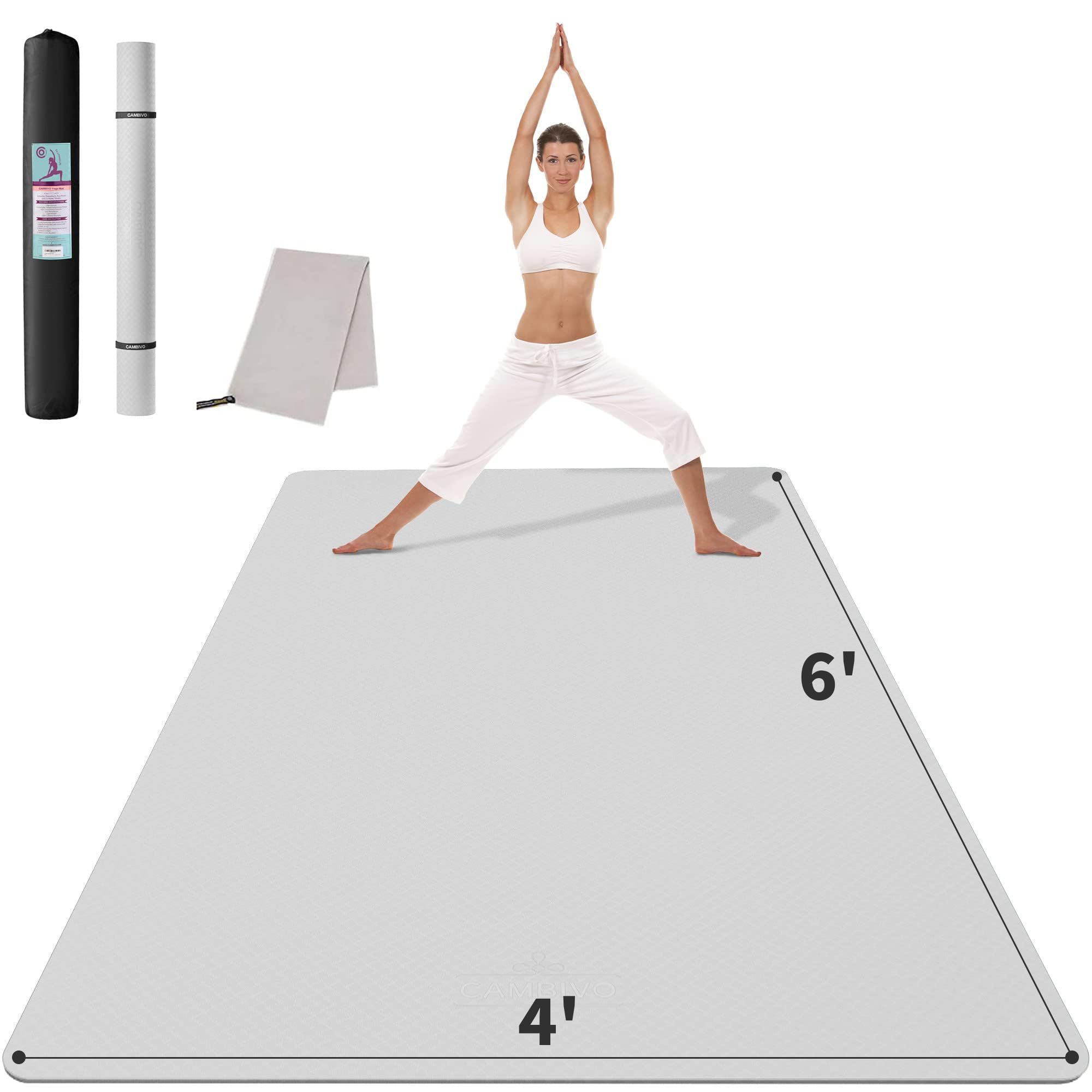 Cambivo Large Yoga Mat For Men And Women 1/4 Inch Thick, 72'' X 48'' Extra Wide Workout Mat, Exercise Fitness Tpe Mat For Home G