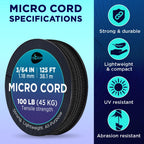 Teceum Micro Paracord - Black - 1.18 Mm X 125 Ft - Micro Utility Cord - Thin Braided Paracord Rope Nylon Polyester - Wind Chime