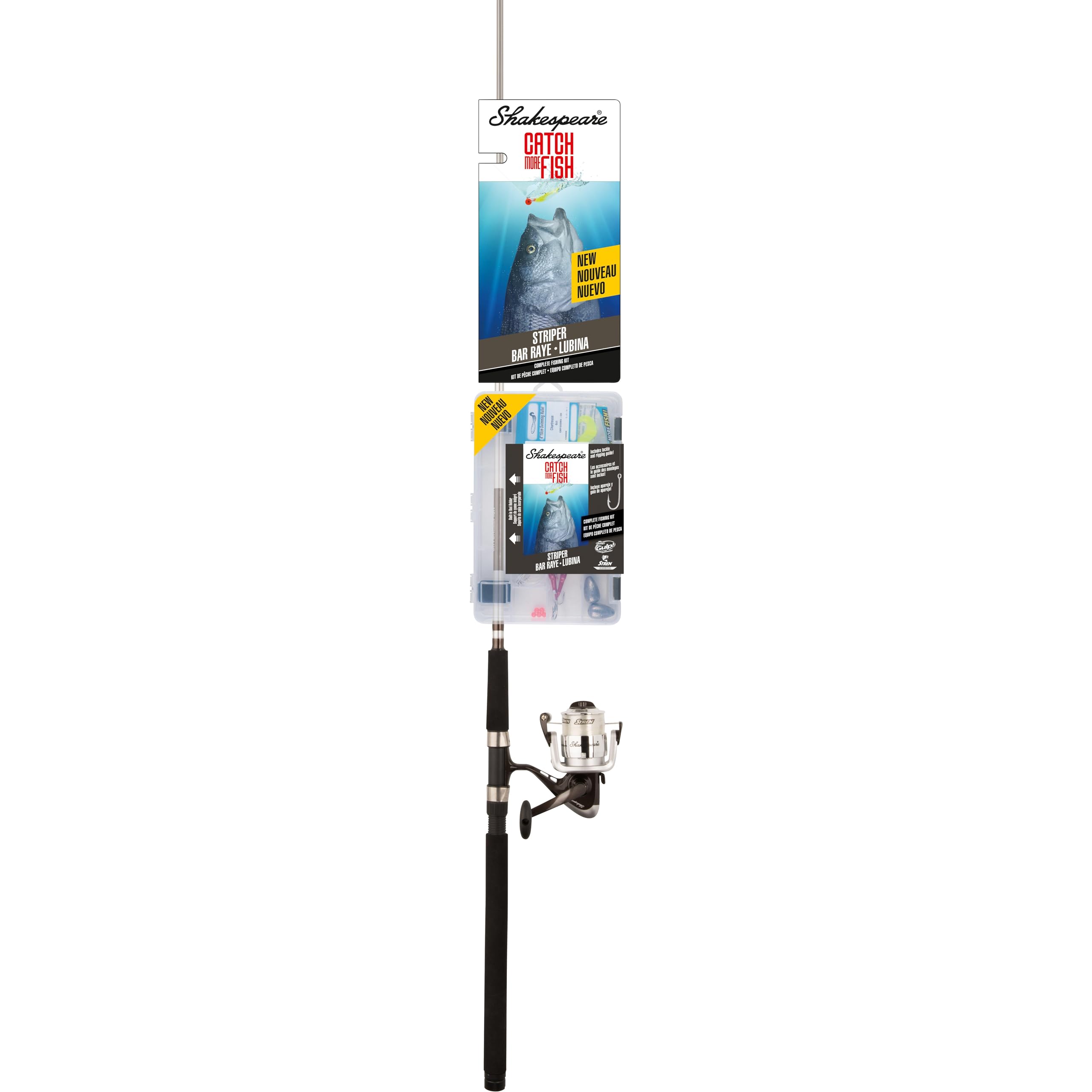 Shakespeare Catch More Fish Striper Spinning Fishing Combo, Includes Fishing Rod & Reel, Berkley Fishing Baits, Live Bait Tackle