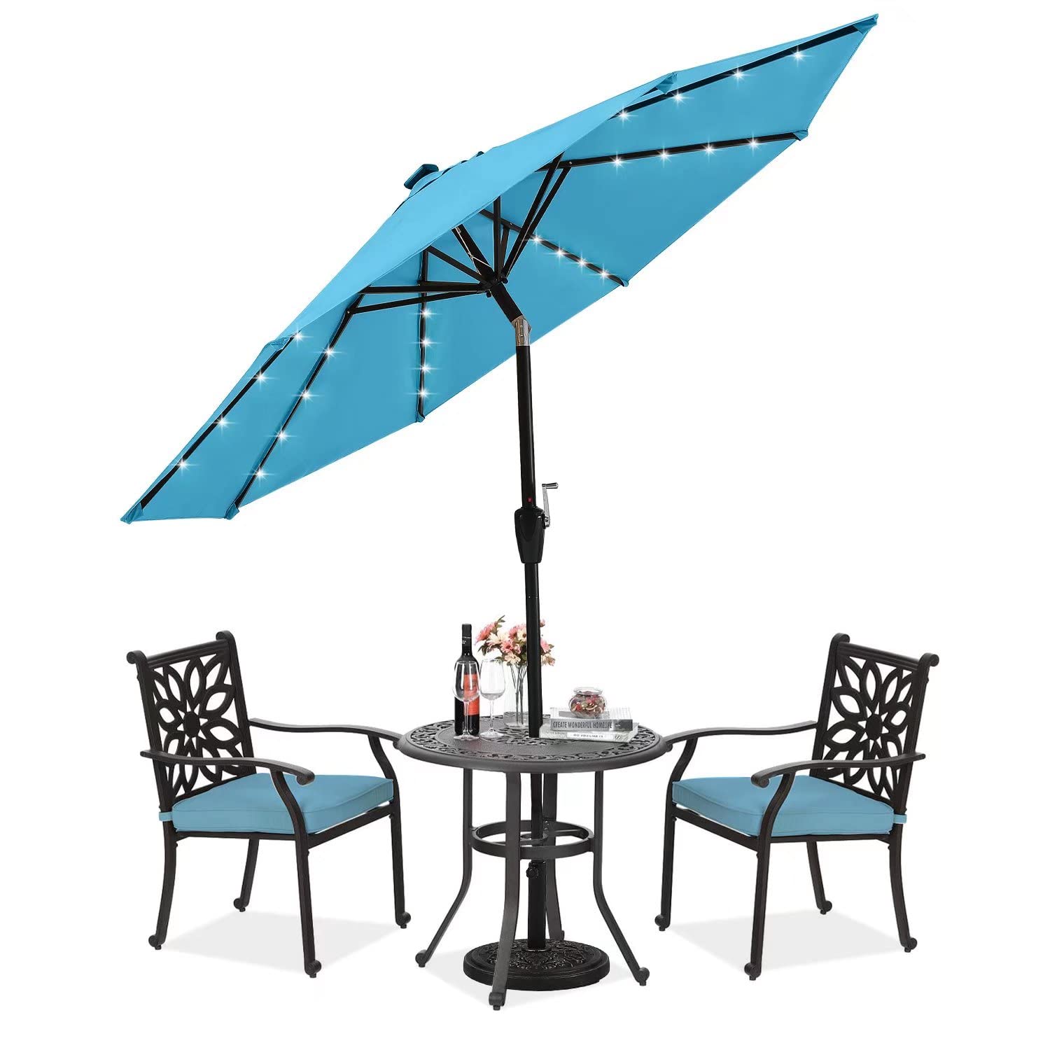 Abccanopy Durable Solar Led Patio Umbrellas With 32Led Lights 9Ft (Turquoise)