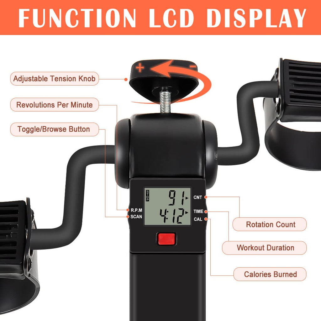 Goredi Under Desk Bike Pedal Exerciser, Upper & Lower Peddler Exerciser For Seniors With Lcd Display, Fitness Folding Arm Leg Wo