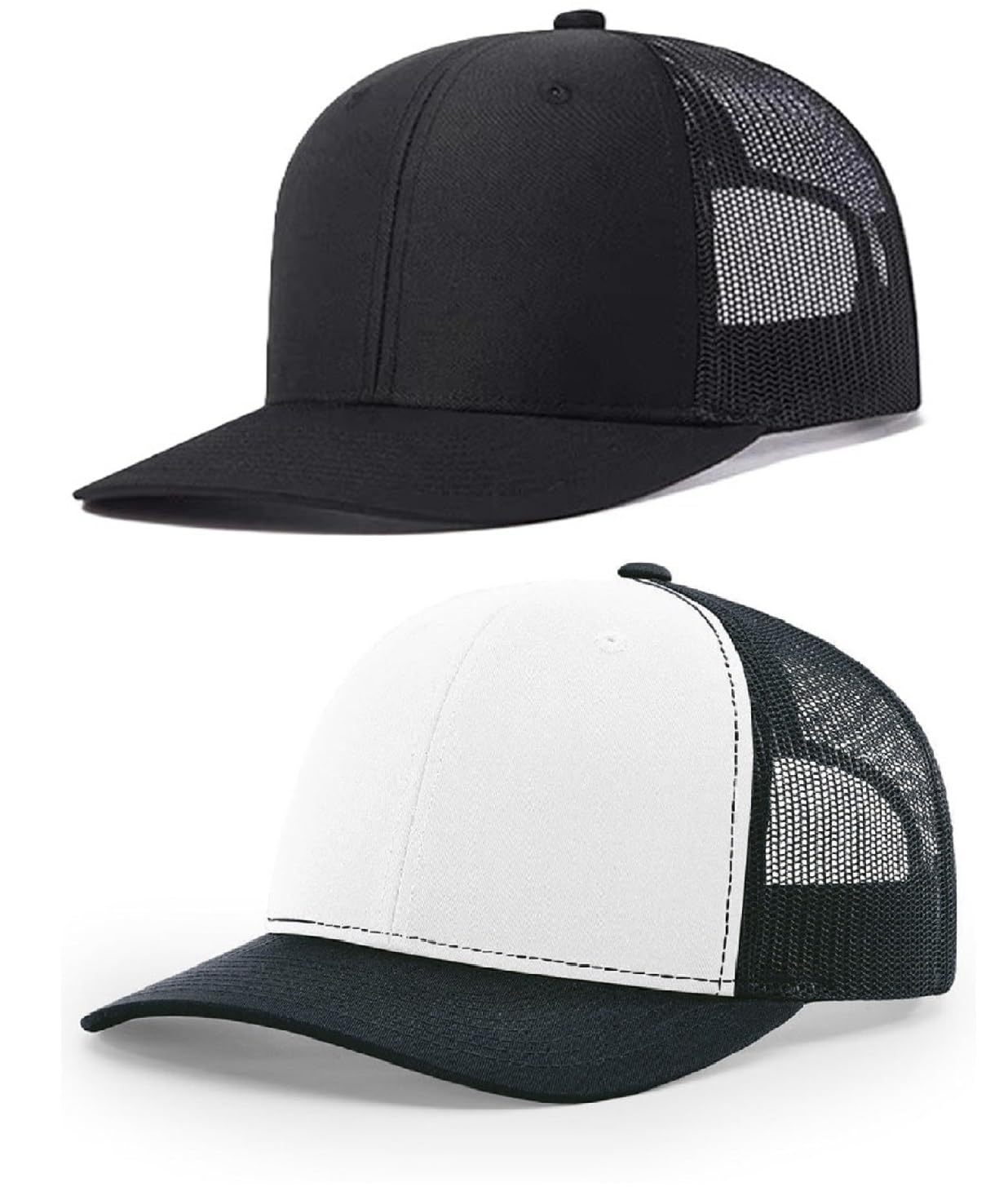 Zacharias MenS Cotton Blend Halfnet Solid Trucker Baseball Cap Hnc01 (Black & White_Free Size) (Pack Of 2)