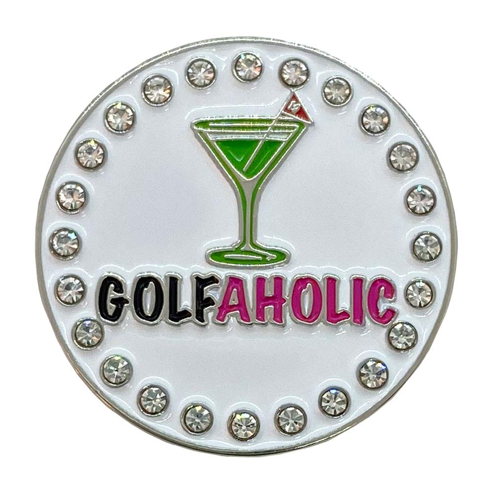 Giggle Golf Bling Golf Ball Marker With A Magnetic Pendant Necklace For Women (Golfaholic)