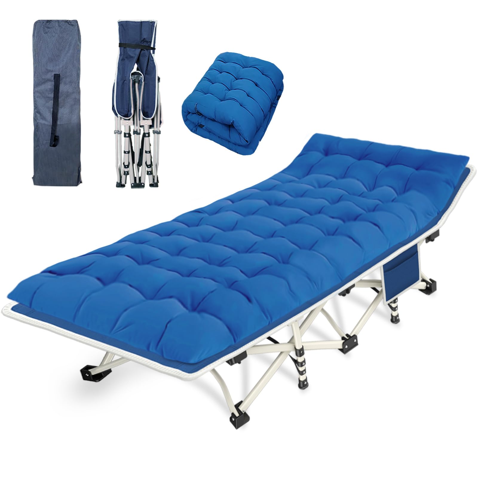 Camping Cots With Comfortable Mattress Sleeping Bed For Camping Folding Cot With Pad Heavy Duty Sleeping Cot With Carry Bag Gues