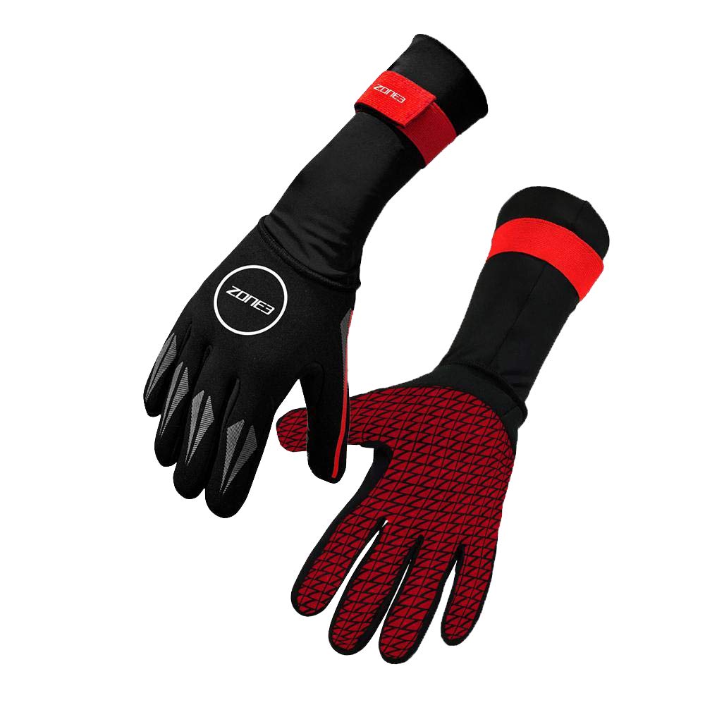 ZONE3 Neoprene Swim Gloves (Black/Red, Small)