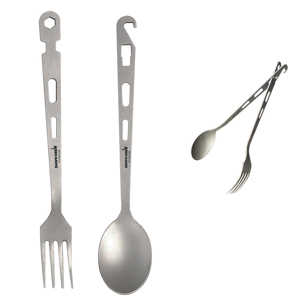 Dawn Deer Titanium Fork & Spoon Set - Camping Tongs | Ultralight Backpacking Utensils, Heat-Resistant & Rustproof | Backpacking,