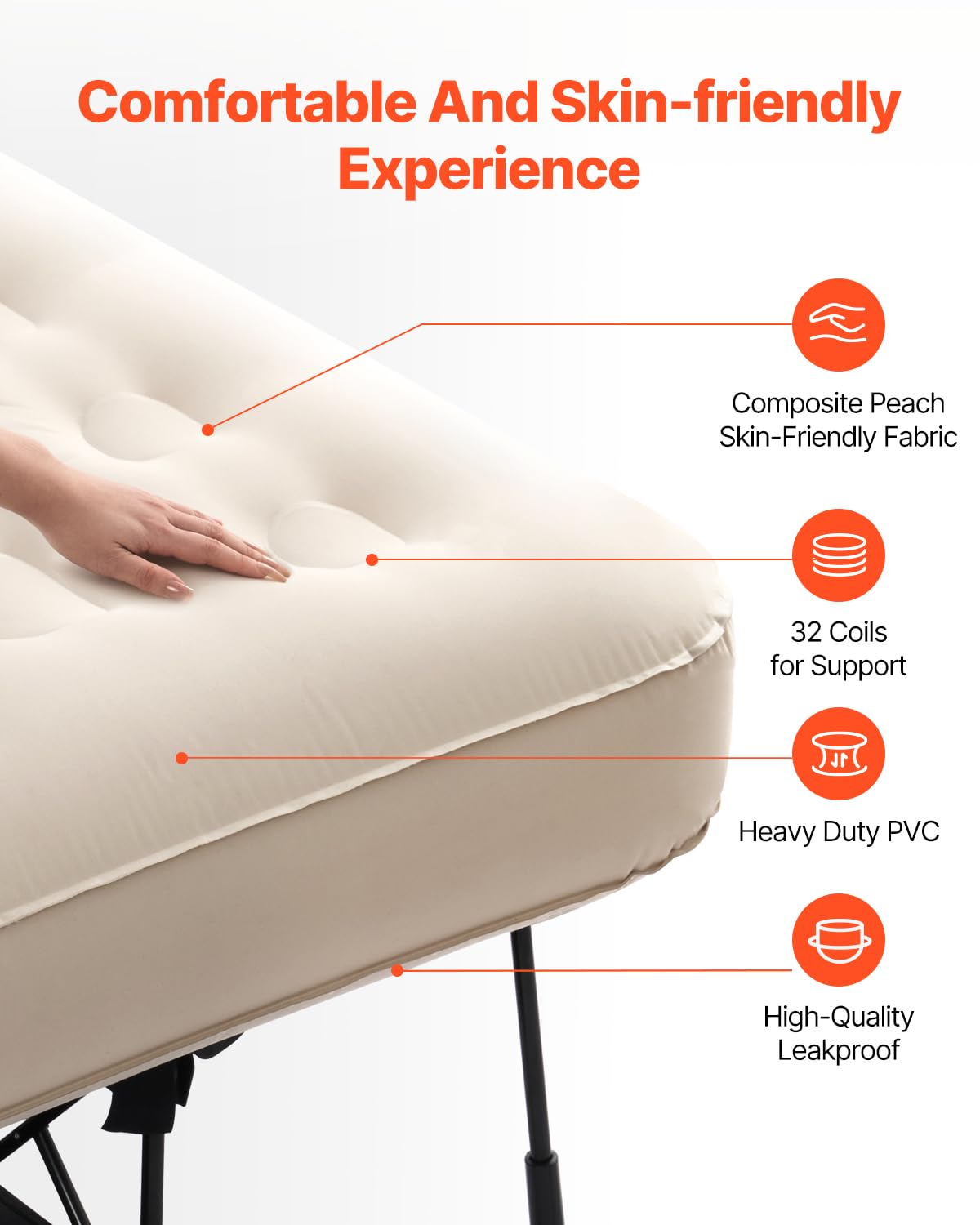 Vevor Air Mattress With Frame, Inflatable 1 Person Camping Cot With Built-In Pump, Portable Folding Air Beds Supports 300 Lbs, B