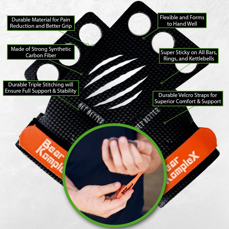 Bear Komplex 2 And 3 Hole Carbon Hand Grips For Crossfit Workouts, Pull-Ups, Weightlifting, Wod Gymnastics, Crosstraining Palm G