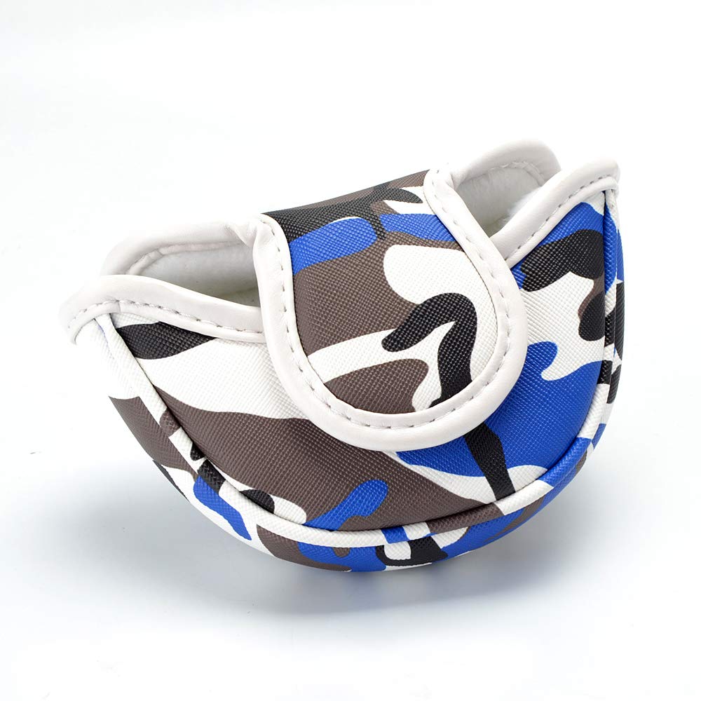 Gooaction Camo Blue Golf Small Mallet Putter Head Cover Magnetic Closure Camouflage Print Synthetic Leather Mini Putters Club He