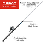 Zebco 606 Salt Fisher Spincast Reel and Fishing Rod Combo, 7-Foot 2-Piece Telescopic Rod, Med-Heavy Power, Mod-Fast Action, Size