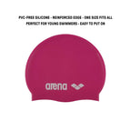 Arena Classic Junior Silicone Unisex Swim Cap For Girls And Boys Comfortable Durable Kids Pool Bathing Cap, One Size, Fuchsia/Wh