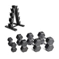 CAP Barbell 100 LB Rubber Coated Hex Dumbbell Hand Weight Set with Vertical Storage Rack | Black