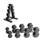 CAP Barbell 100 LB Rubber Coated Hex Dumbbell Hand Weight Set with Vertical Storage Rack | Black