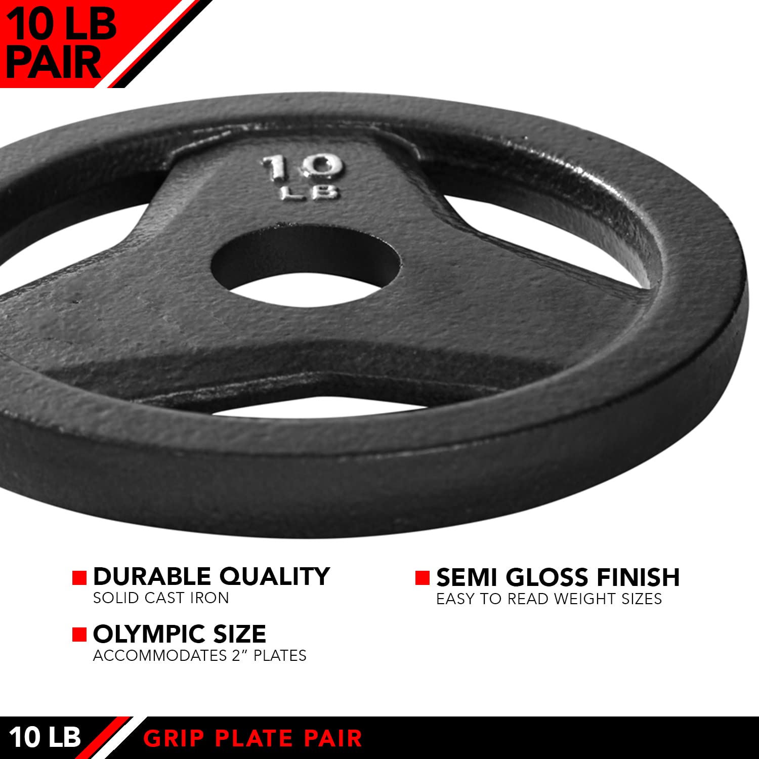 Jfit Cast Iron Olympic 2-Inch Grip Plate For Barbell, Set Of 2 Plates, 10 Lb