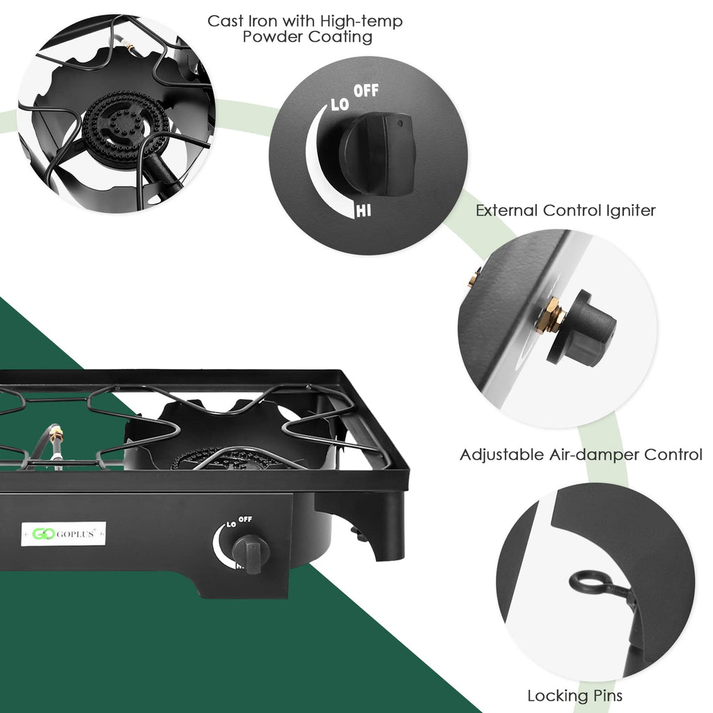 Goplus Outdoor Camping Stove, Dual Burner Propane Gas Cooker W/Detachable Legs & 0-20 Psi Regulator & Csa Approval For Camp Pait