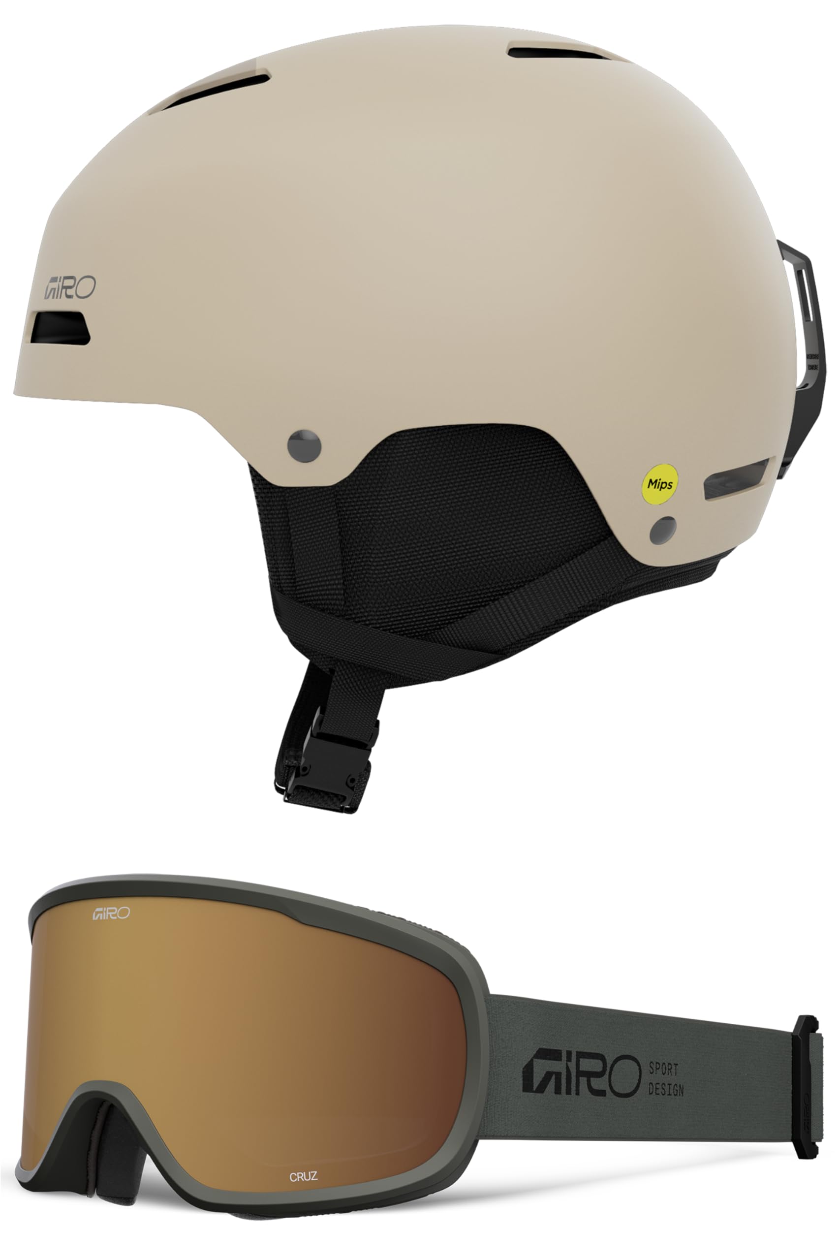 Giro Ledge FS MIPS Snow Helmet/Goggle Combo - (Combo) Matte Stone - Olive Green Stacked - Size Large