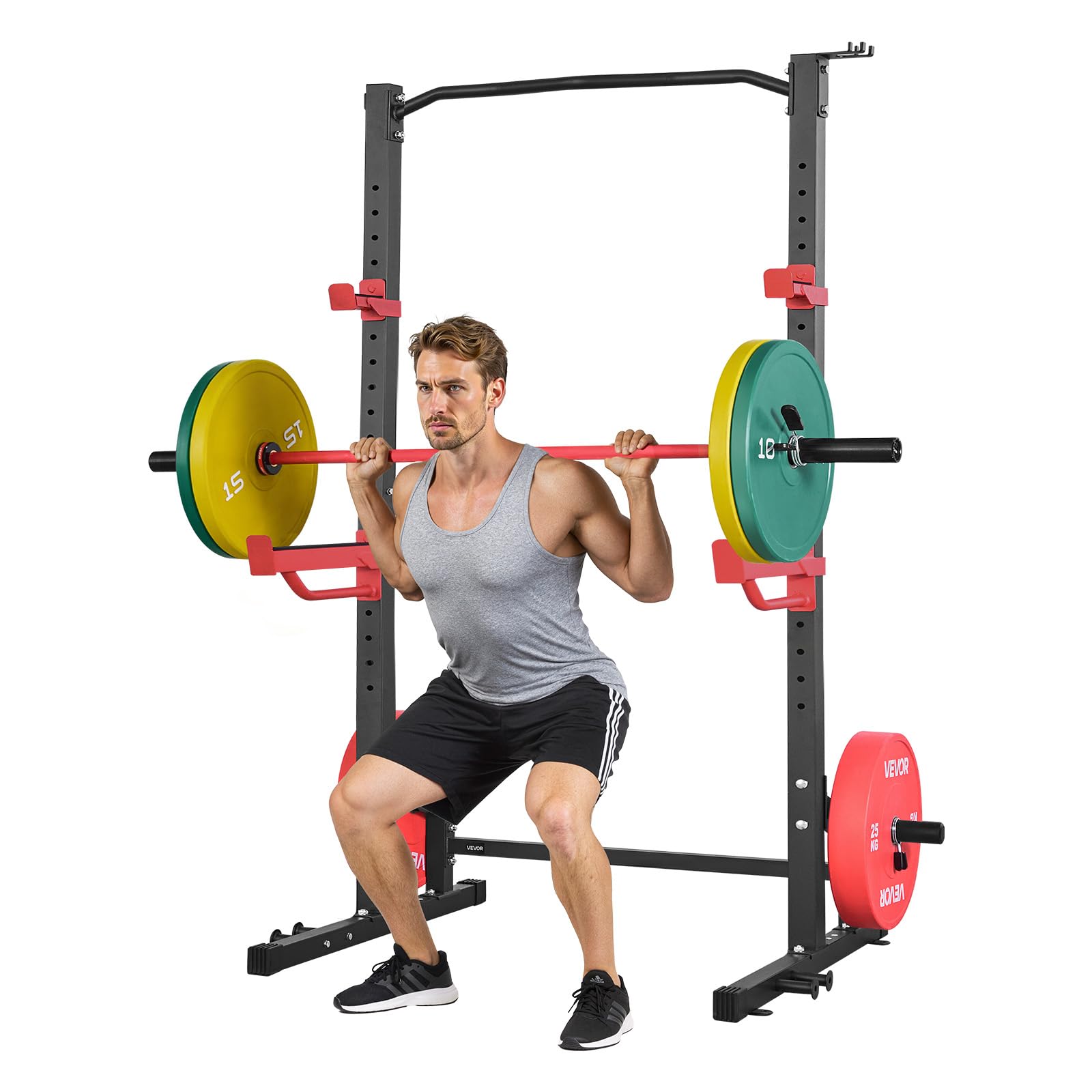 VEVOR Power Cage Squat Rack, Multifunctional Power Rack Home Gym, 1000LBS Strength Training Workout Equipment with 4 Band Pegs, 