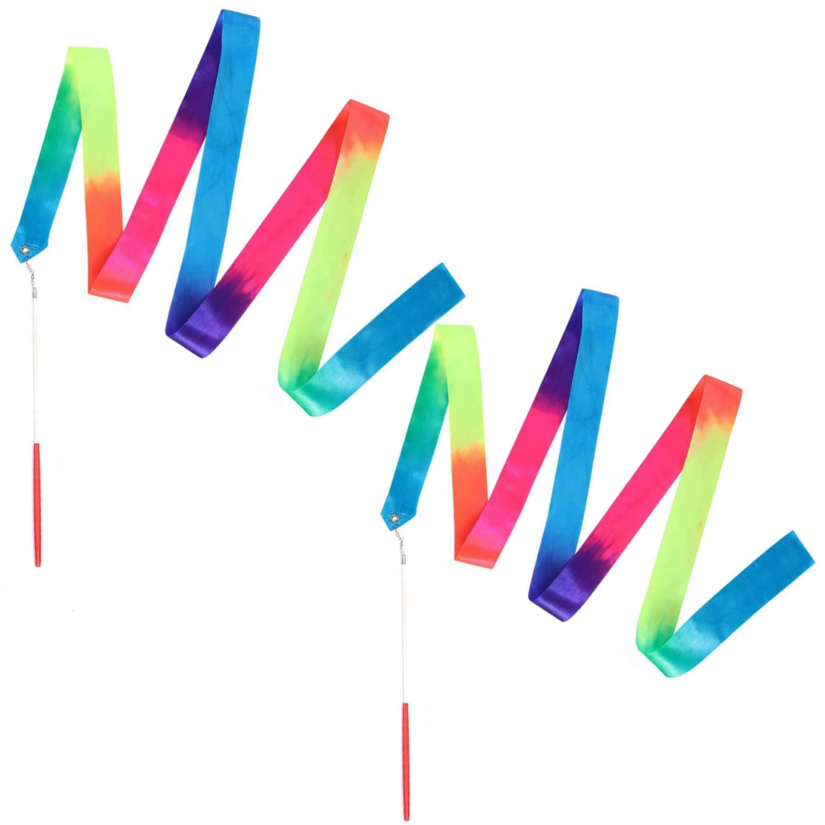 Finduat 2 Pcs Rainbow Dance Ribbon Wand For Kids Artistic Dancing Training Birthday Party Favors, 78.7Inch Rhythmic Gymnastics R