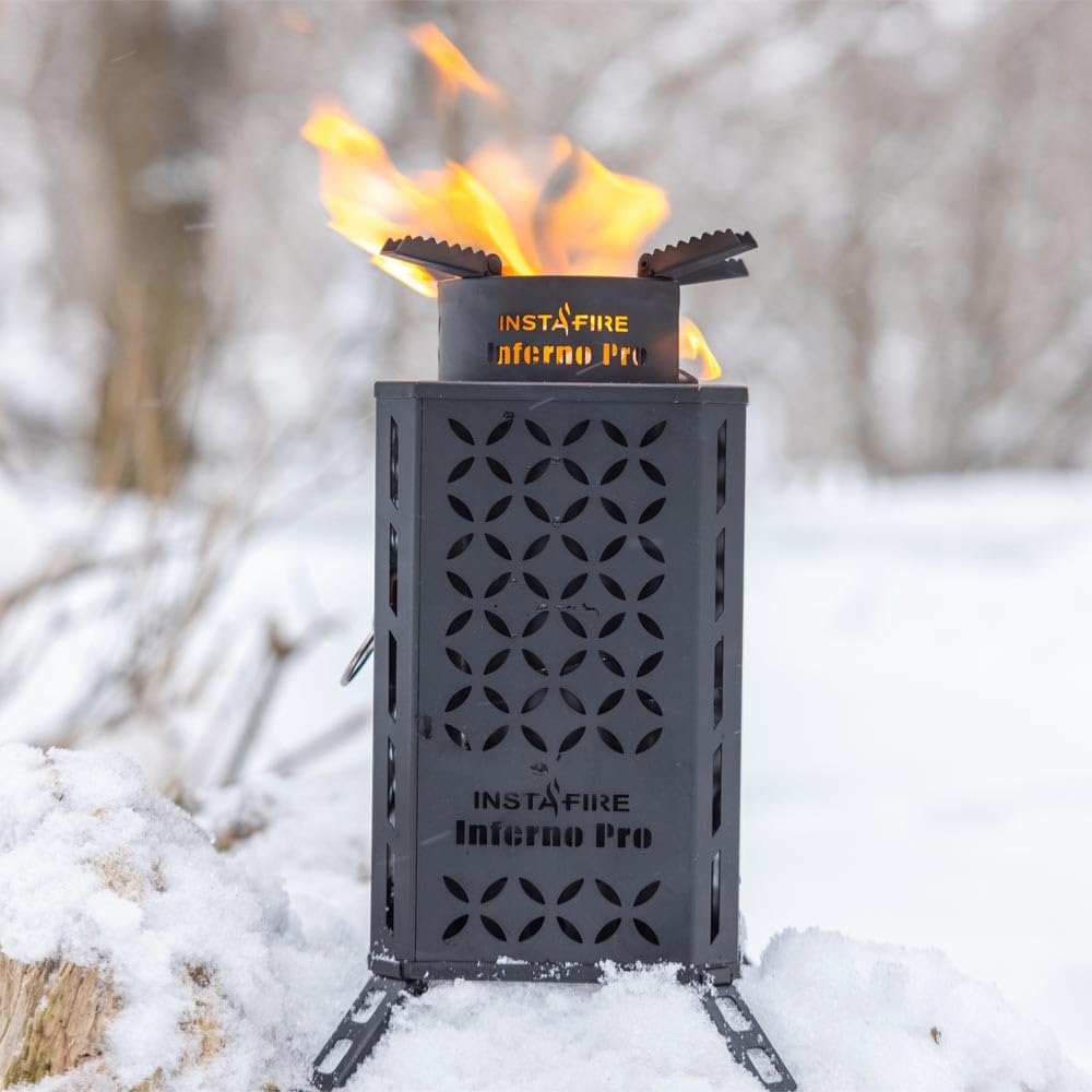 Inferno Pro Stove Outdoor/Indoor (Use Biomass, Fire Starter, Canned Heat) - Compact, Camping, Off-Grid, Emergency - By Instafire