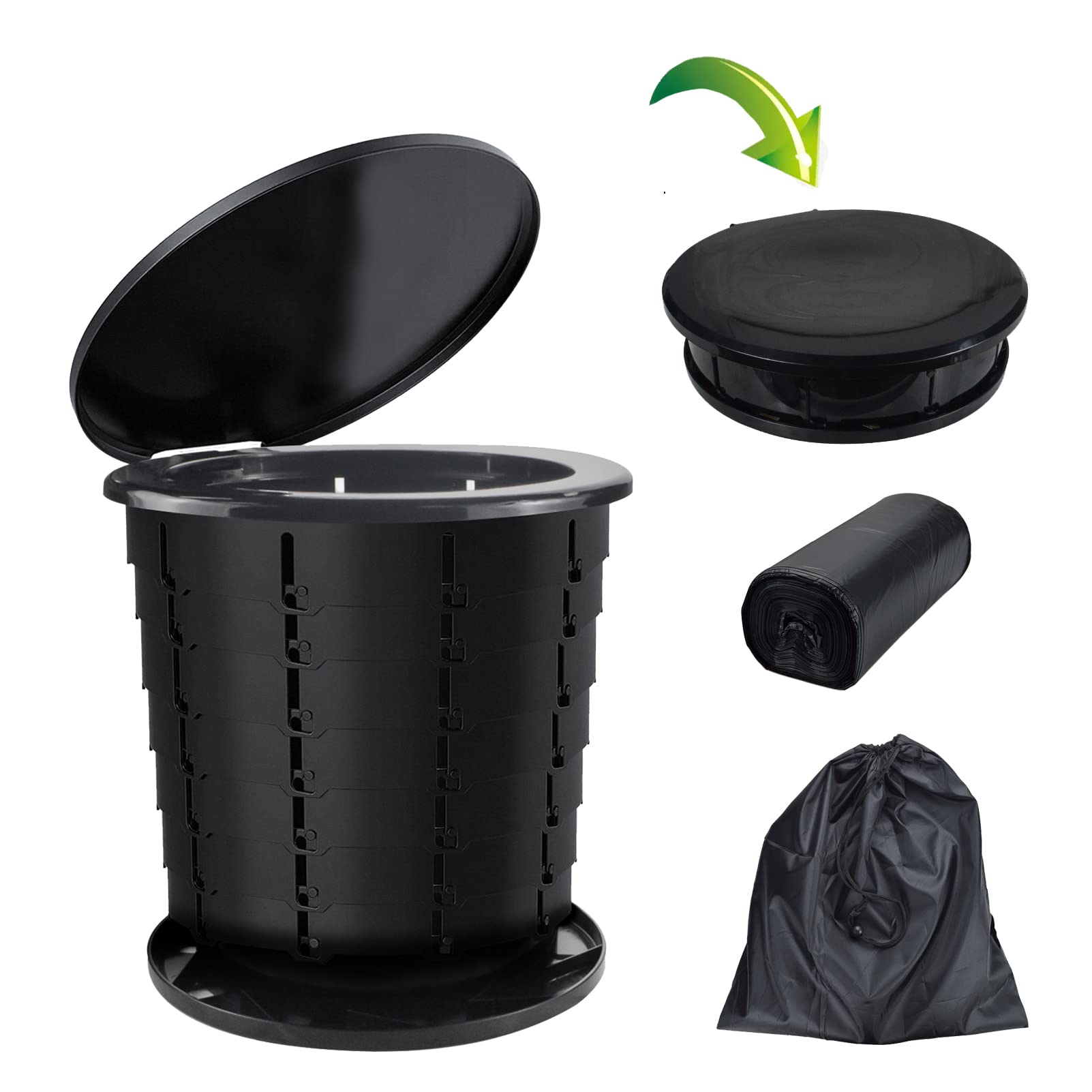 Sailortenx Portable Camping Toilet Bucket | Folding Retractable Potty For Adults With Bags | Outdoor Camp Boat Toilet