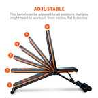 Gymenist Exercise Bench Adjustable Foldable Compact Workout Weight Bench Easy To Carry No Assembly Needed, Black-Orange (Fold-11