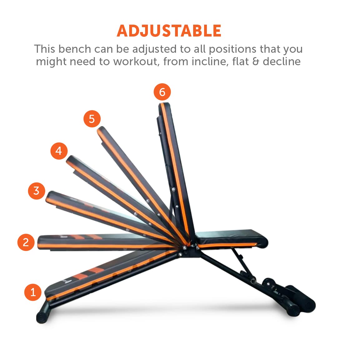 Gymenist Exercise Bench Adjustable Foldable Compact Workout Weight Bench Easy To Carry No Assembly Needed, Black-Orange (Fold-11
